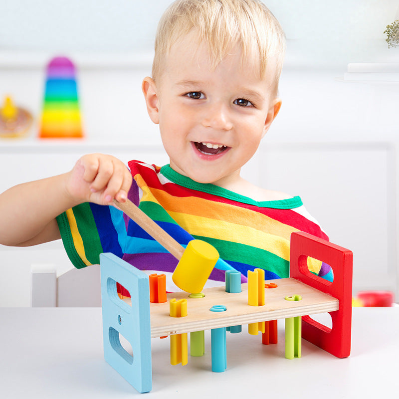 Wooden Rainbow Knock Table Hammer